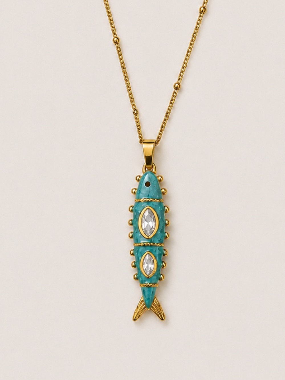New! Coastal Colorful Turquoise Fish Sardine Necklace 3012 - Picture 1 of 3